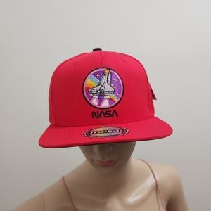 NASA Rocket Embroidery Patch" MUKA Dad Hat Red Adjustable